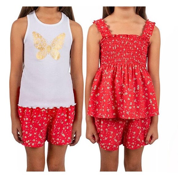 Girl's 10/12 Large 3 piece set 1 pair of Shorts and 2 tops Zunie Red floral - Picture 1 of 1